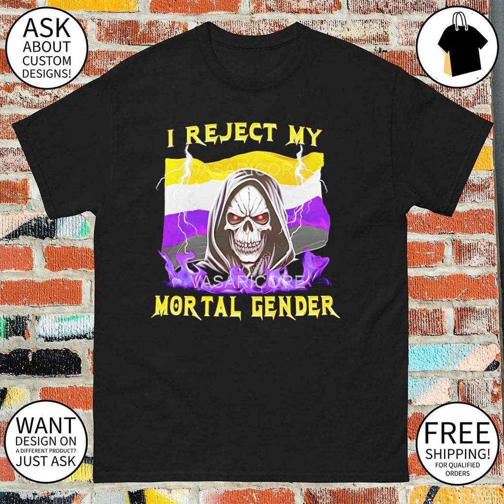 Nonbinary Pride skull I reject my mortal gender shirt
