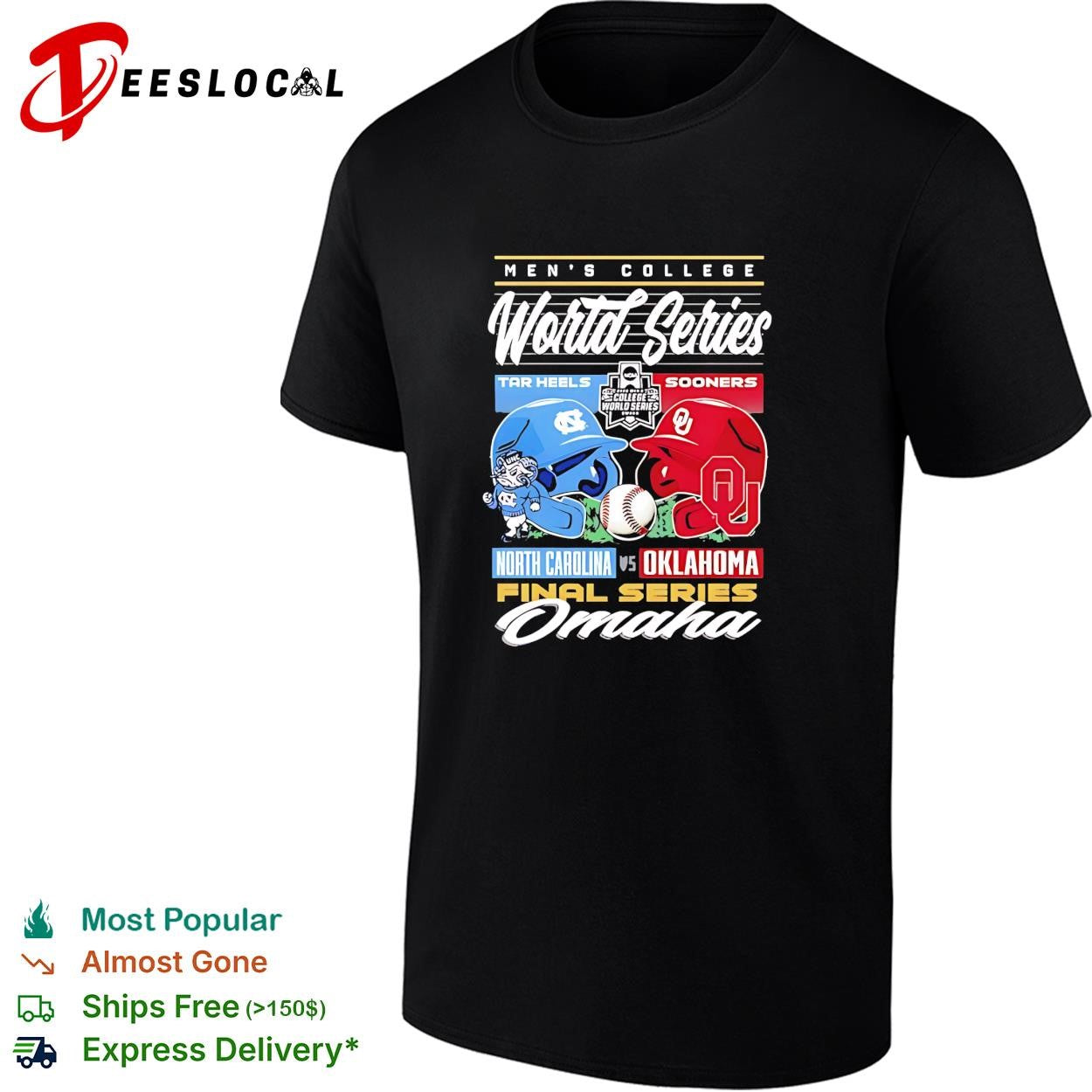 North Carolina Tar Heels vs Oklahoma Sooners 2026 College World Series Championship Matchup helmet shirt