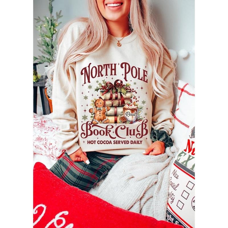 North Pole Book Club Sweatshirt - Christmas North Pole Crewneck - Book Lover Shirt - Christmas Tree Tee