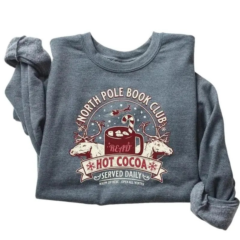 North Pole Book Club Sweatshirt, Bookish Christmas Sweater, Christmas Sweatshirt, Bookish Crewneck Cotton Menswear Shirt...