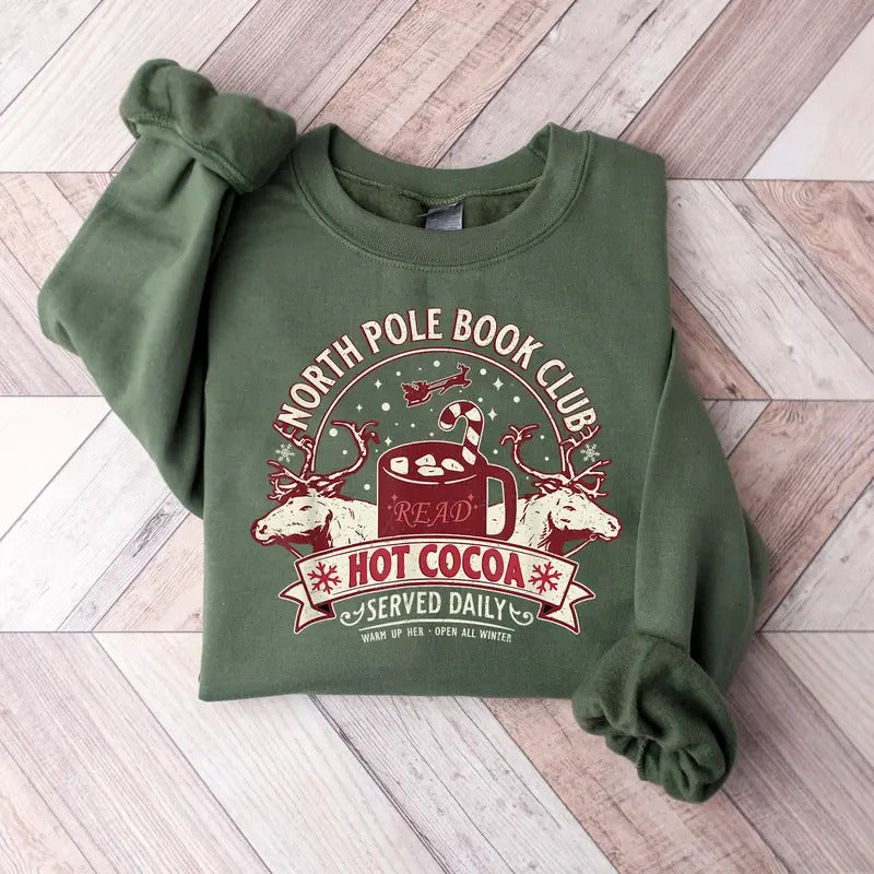 North Pole Book Club Sweatshirt, Bookish Christmas Sweatshirt, Book Lover Shirt, Xmas Christmas Gift Shirt, Christmas...