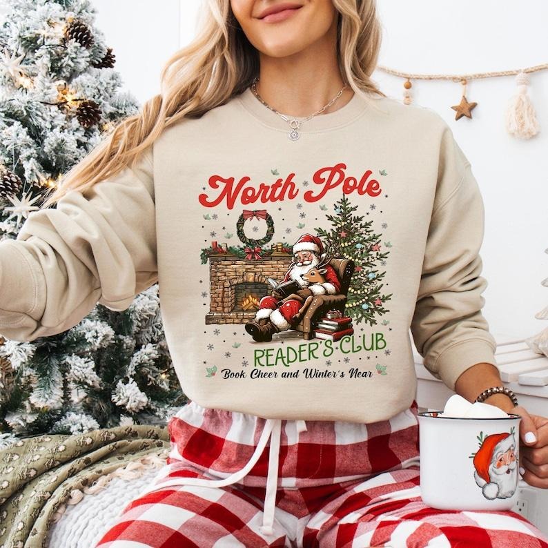 North Pole Reader's Club Sweatshirt, All Booked For Christmas T-shirt, Book Lovers Tee, Christmas Bookish Shirt,...