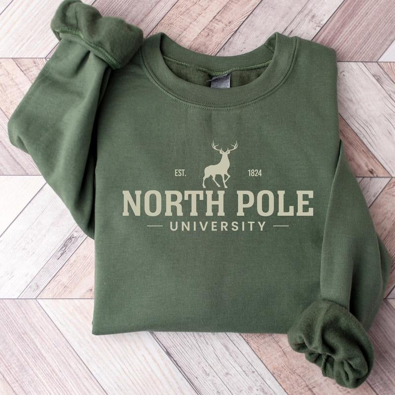 North Pole University Sweatshirt, Christmas Sweater, Holiday Gifts, Christmas Collage Sweatshirt, Santa Sweatshirt,...