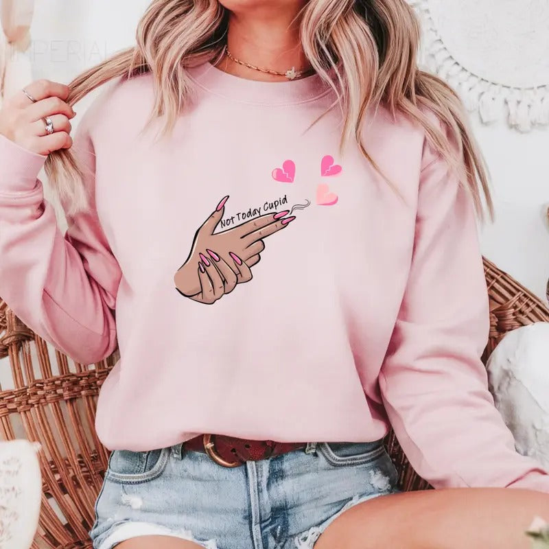 Not Today Cupid Valentines Printed Sweatshirt, Cupid Heart Sweatshirt, Valentines Comfort Colors T Shirt, Good Vibes Gift...
