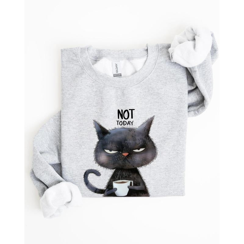 Not Today, Cat, Grumpy, Coffee, Funny, Meme Sweatshirt, Women's Crew Neck, Crewneck T-Shirts, Hoodie | PrintMintTees.com