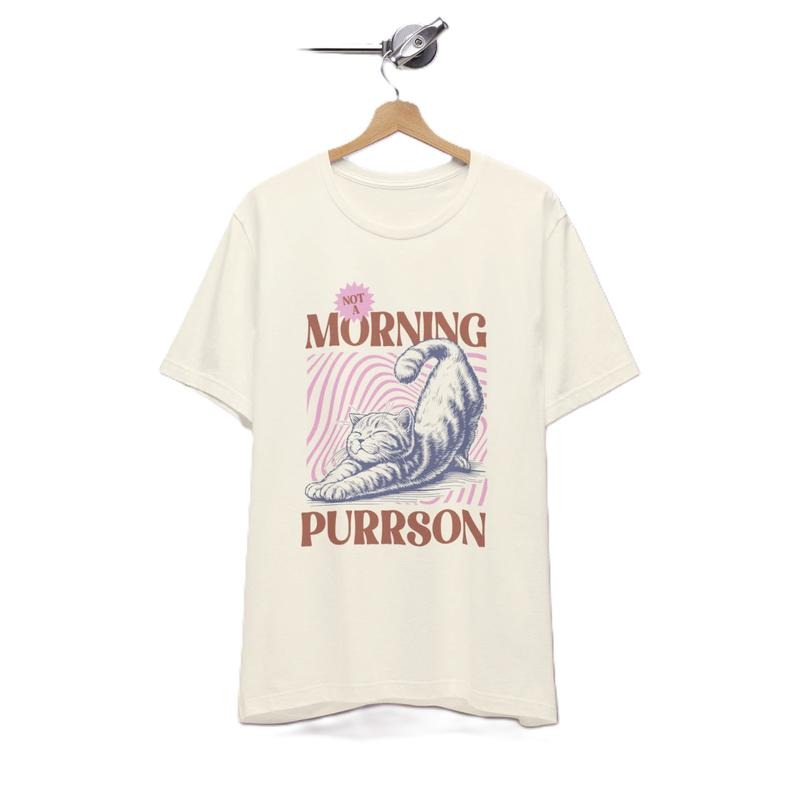 Not a Morning Purrson, Vintage Lazy Cat Shirt, Unisex Jersey Short Sleeve Tee, Funny Cat Pun T-shirt, Cute Gift for...