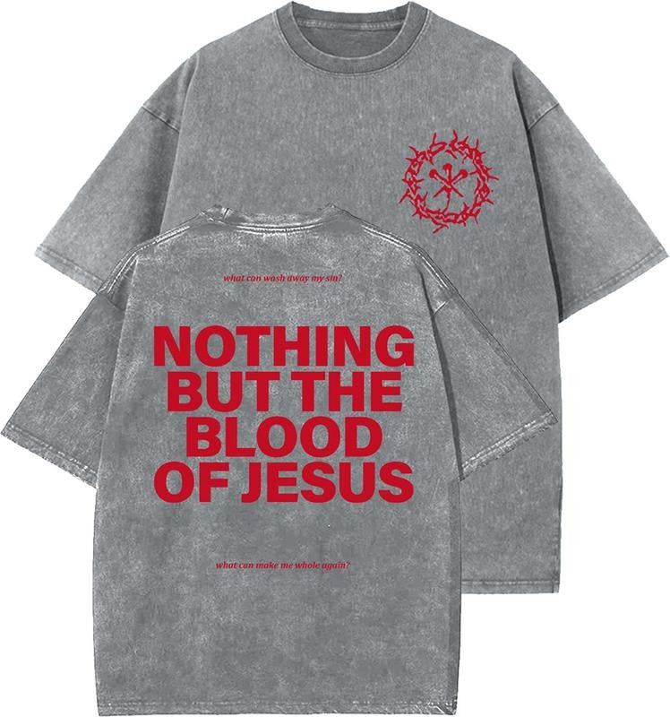 Nothing But The Blood Of Jesus Unisex Washed T-Shirt, Christian Tshirts, Vintage 90s Graphic Tee, Gift Top Womenswear...