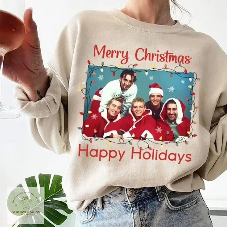 Nsync Christmas Sweatshirt, Merry Christmas Happy Holidays Sweatshirt, Vintage Nsync Christmas Sweatshirt Shirt Hoodie