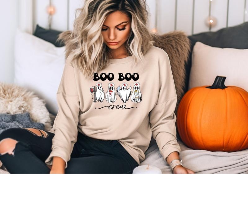 Nurse Boo Boo Crew Ghost Crewneck Sweatshirt T-Shirts, Hoodie | PrintMintTees.com