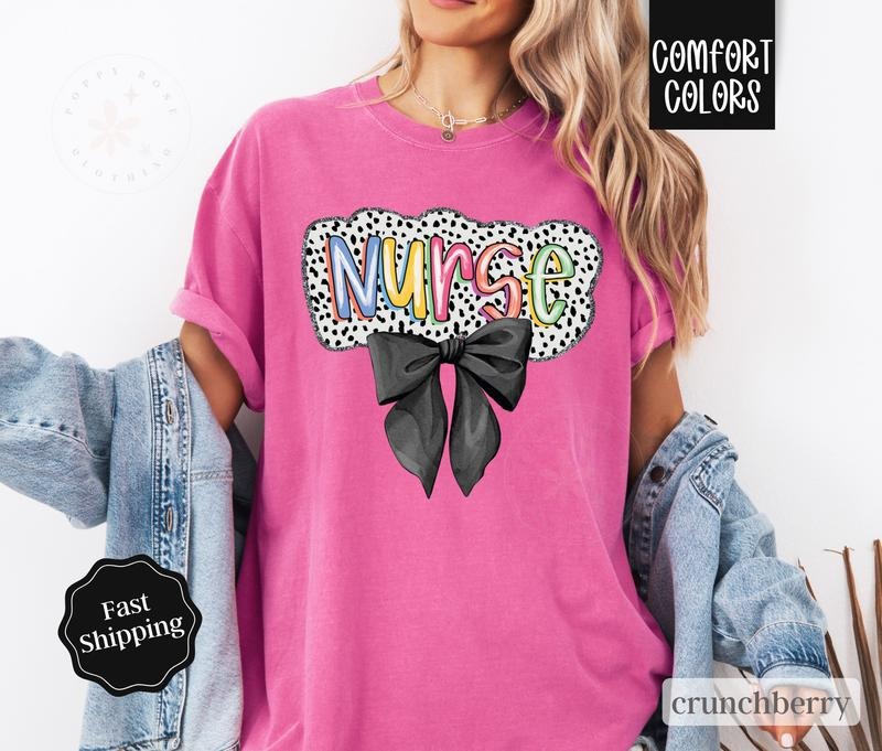 Nurse Bow Shirt Comfort Colors, Coquette Nurse Tshirt, Gift For Nurse Graduation Gift Womenswear Oversized Crewneck Tee...
