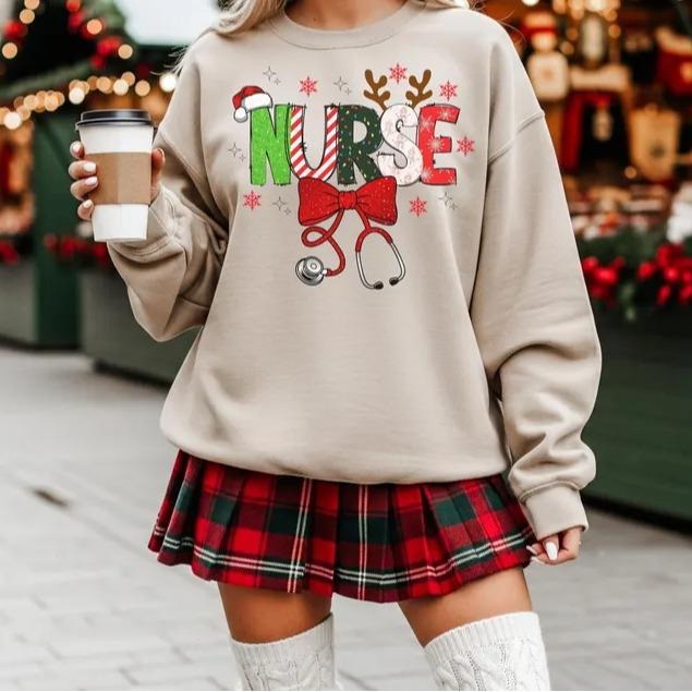 Nurse Christmas Sweatshirt T-Shirt, Xmas Nurse Shirt Design, Holiday Nursing Sweatshirt and T-Shirt, Secret Santa Nurse...