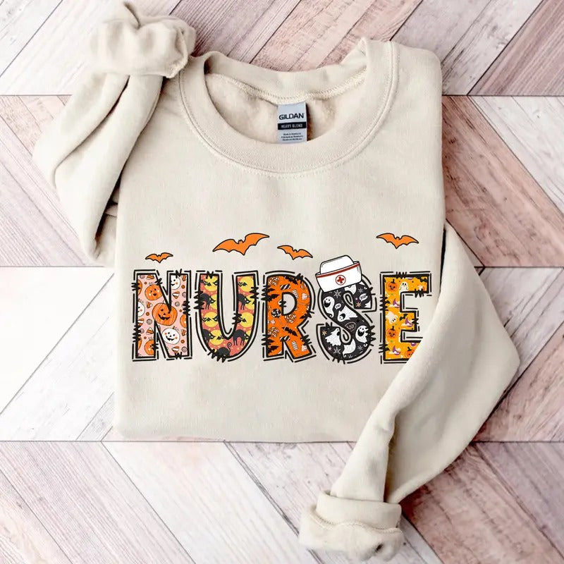 Nurse Halloween Sweatshirt, Halloween Nursing Shirt, Halloween RN Shirt, Nursing School Sweatshirt Hoodie | PrintMintTees.com