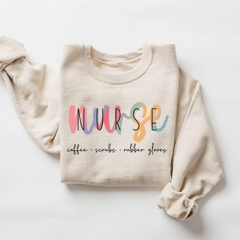 Nurse Sweatshirt, Coffee Scrubs Rubber Gloves Sweatshirt, Nurse Life, Nursing School Crewneck, Nurse Shirt Hoodie
