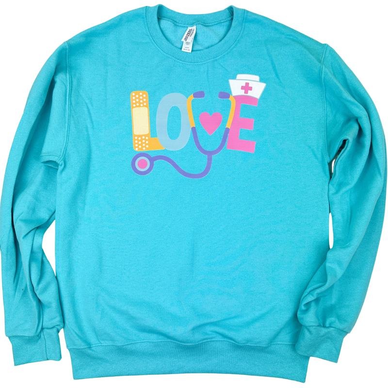 Nursing LOVE Gildan Sweatshirt -- SCUBA BLUE Shirt Hoodie | PrintMintTees.com