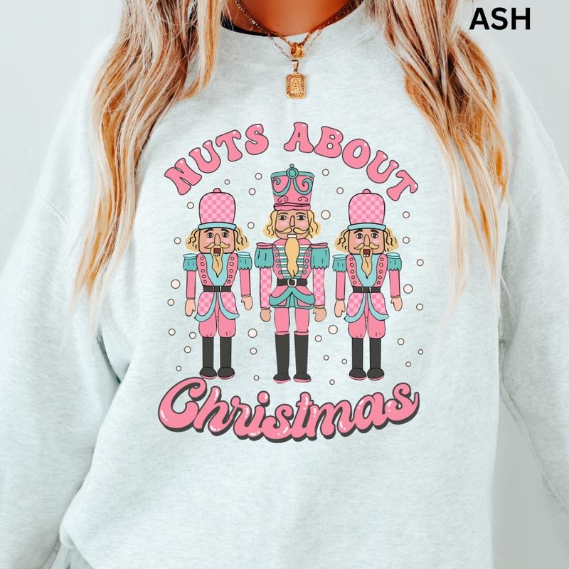 Nuts about Christmas Winter Graphic Sweatshirt Casual Cotton Polyester Oversized sweatshirt
