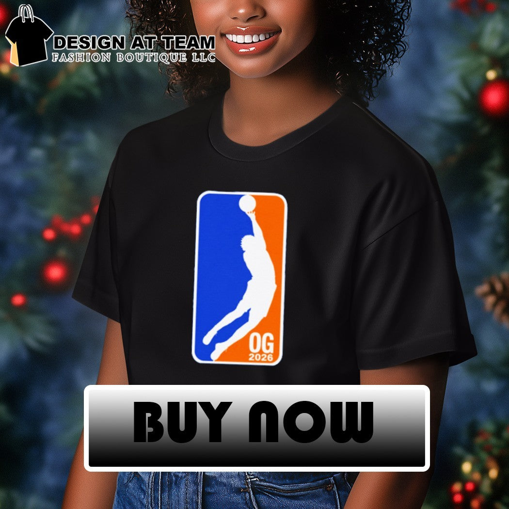 OG Anunoby Tip-in pose NBA logo Knicks champion shirt