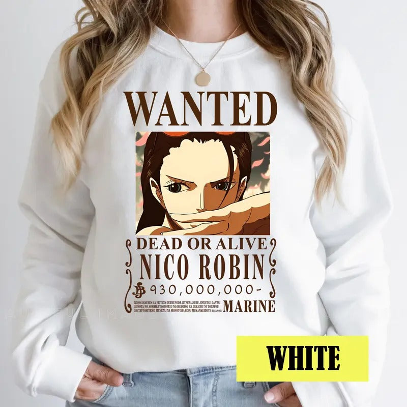 OP Wanted Pirates Anime Manga Characters Tshirt Crewneck Hoodie Comfort Cotton Sweatshirt | PrintMintTees.com