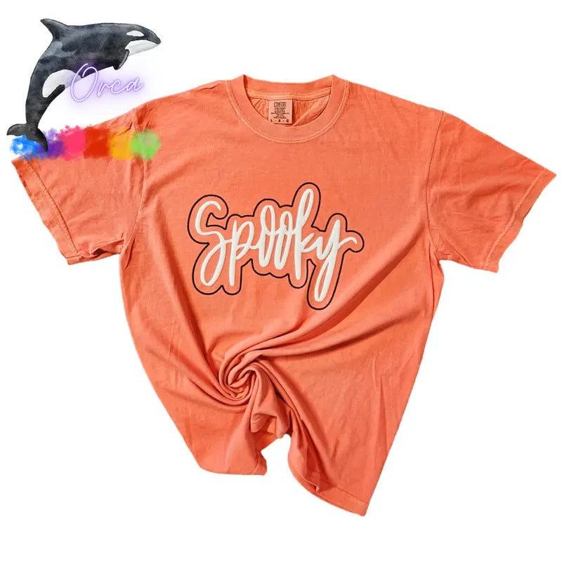 ORCA ~ Comfort Colors SPOOKY GHOST Puff Unisex T-shirts for Halloween Soft 100% Cotton Hoodie, Sweatshirt | PrintMintTees.com