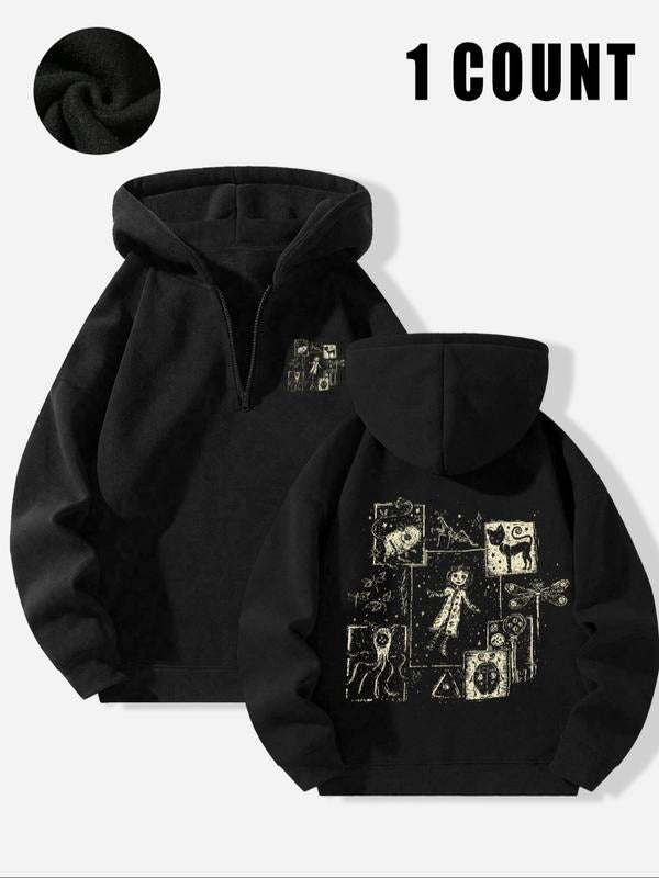 "Occult Fantasy Collage" printed hoodie, Casual sweatshirt hoodie, with occult art half-zip, the gift for fantasy...