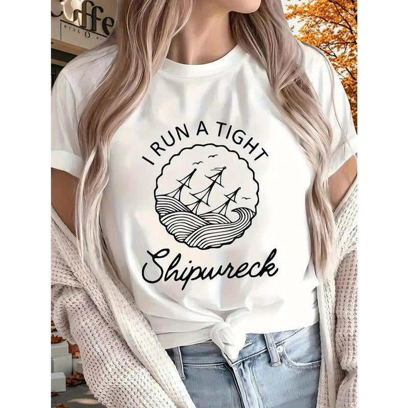 Oceangoing voyage New Women'S Printed T-shirt, Short Sleeves, Four Seasons Can Be Worn for Outdoor, Home, Sports Top Gift...