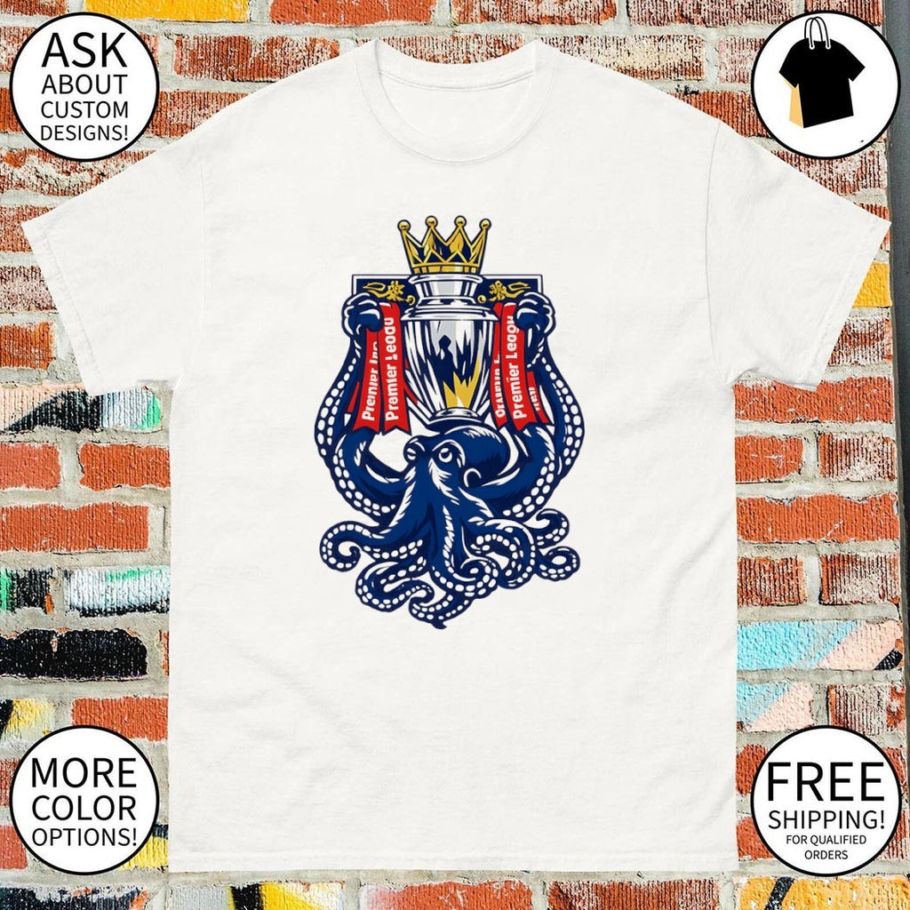 Octopus holding Trophy Arsenal Premier League 2026 shirt