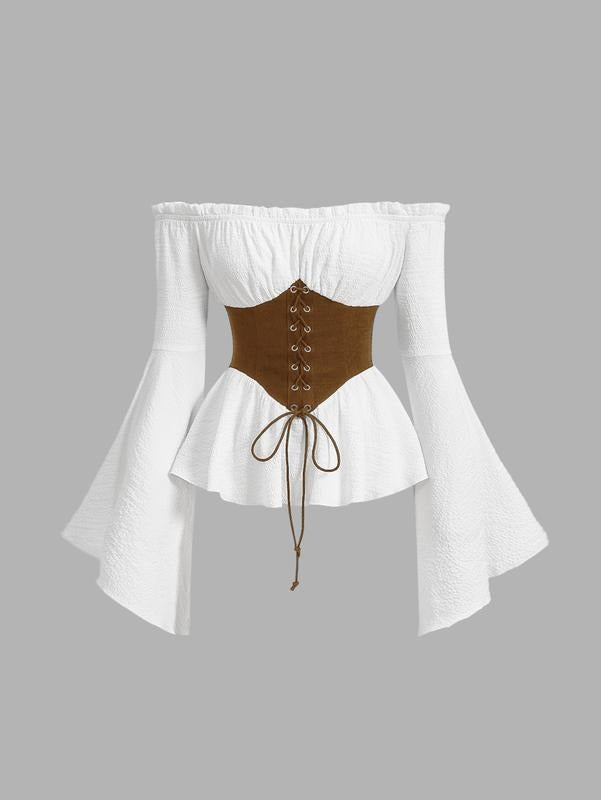 Off The Shoulder Tops Going Out Y2K Ruffle Long Sleeve Lace Up Blouse Shirt Tops Hoodie, Sweatshirt | PrintMintTees.com