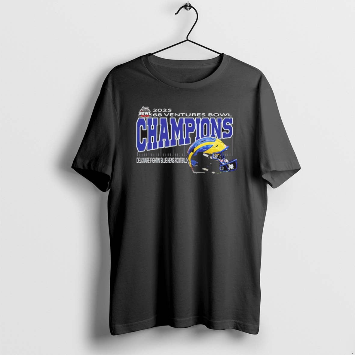 Official 68 Ventures Bowl 2025 Champions Delaware Fightinn Blue Hens Football Helmet Hancock Whitney Stadium T-Shirts,...
