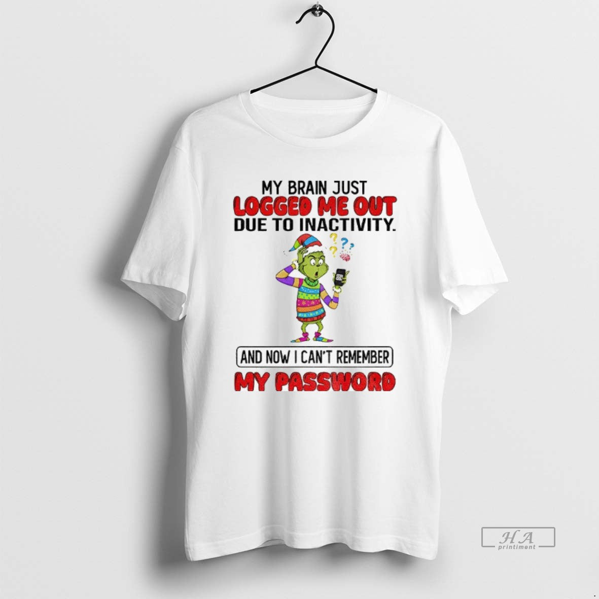 Official Grinch Santa My Brain Just Logged Me Out Due To Inactivity And Now T-Shirts, Hoodie, Sweatshirt | PrintMintTees.com