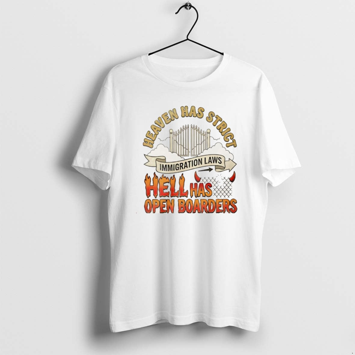 Official Heaven Has Strict Immigration Laws Hell Has Open Borders Christmas T-Shirts, Hoodie, Sweatshirt | PrintMintTees.com