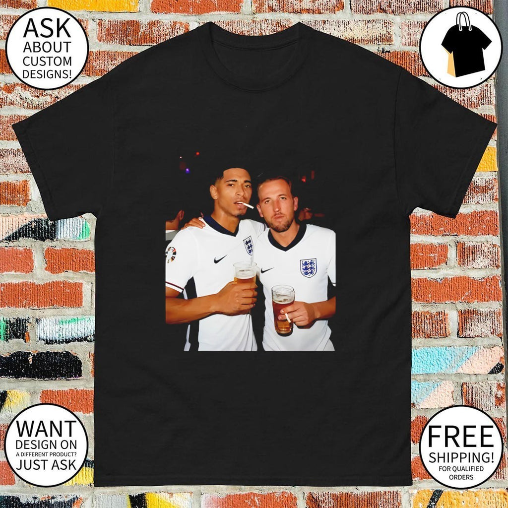 Jude Bellingham and Harry Kane smoking drink beers England World Cup Pub shirt