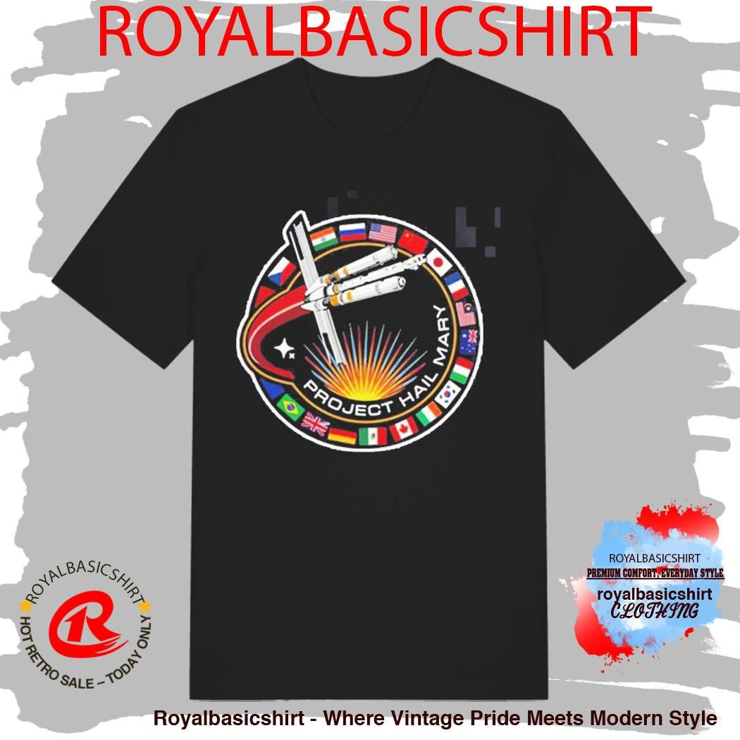 Official Project Hail Mary Spaceship With Nation Flags Mission Patch T-Shirt