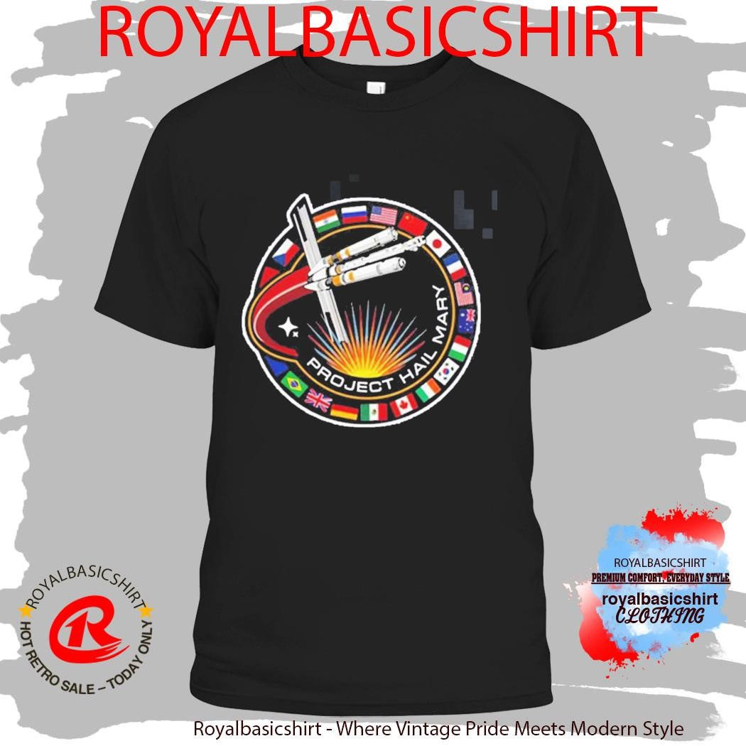 Official Project Hail Mary Spaceship With Nation Flags Mission Patch T-Shirt