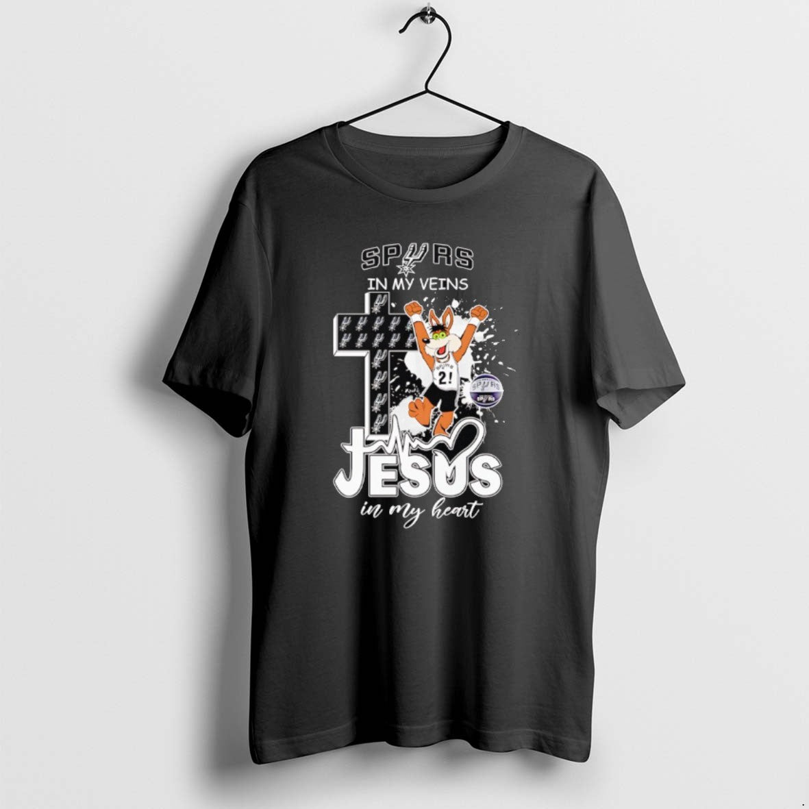 Official San Antonio Spurs Mascot In My Veins Jesus In My Heart T-Shirts, Hoodie, Sweatshirt | PrintMintTees.com