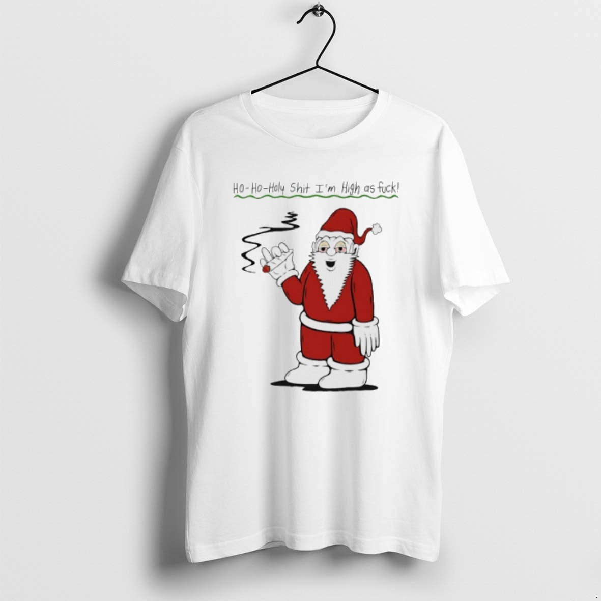 Official Santa Cigar Ho Oho Holy Shit Im High As Fuck T-Shirts, Hoodie, Sweatshirt | PrintMintTees.com