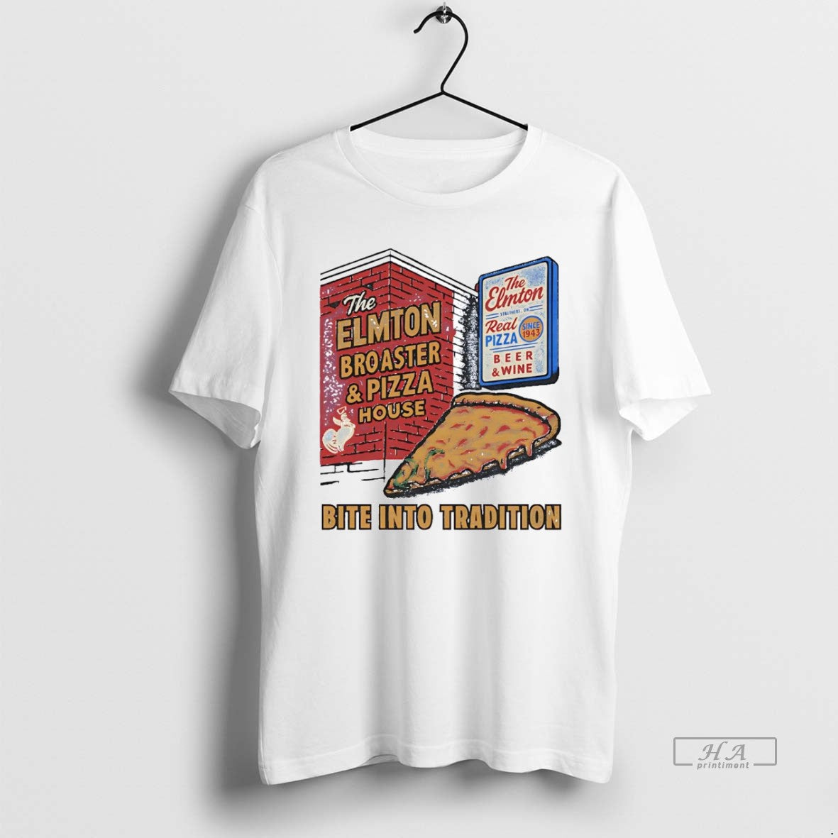 Official The Elmton Broasted And Pizza House Bite Into Tradition T-Shirts, Hoodie, Sweatshirt | PrintMintTees.com