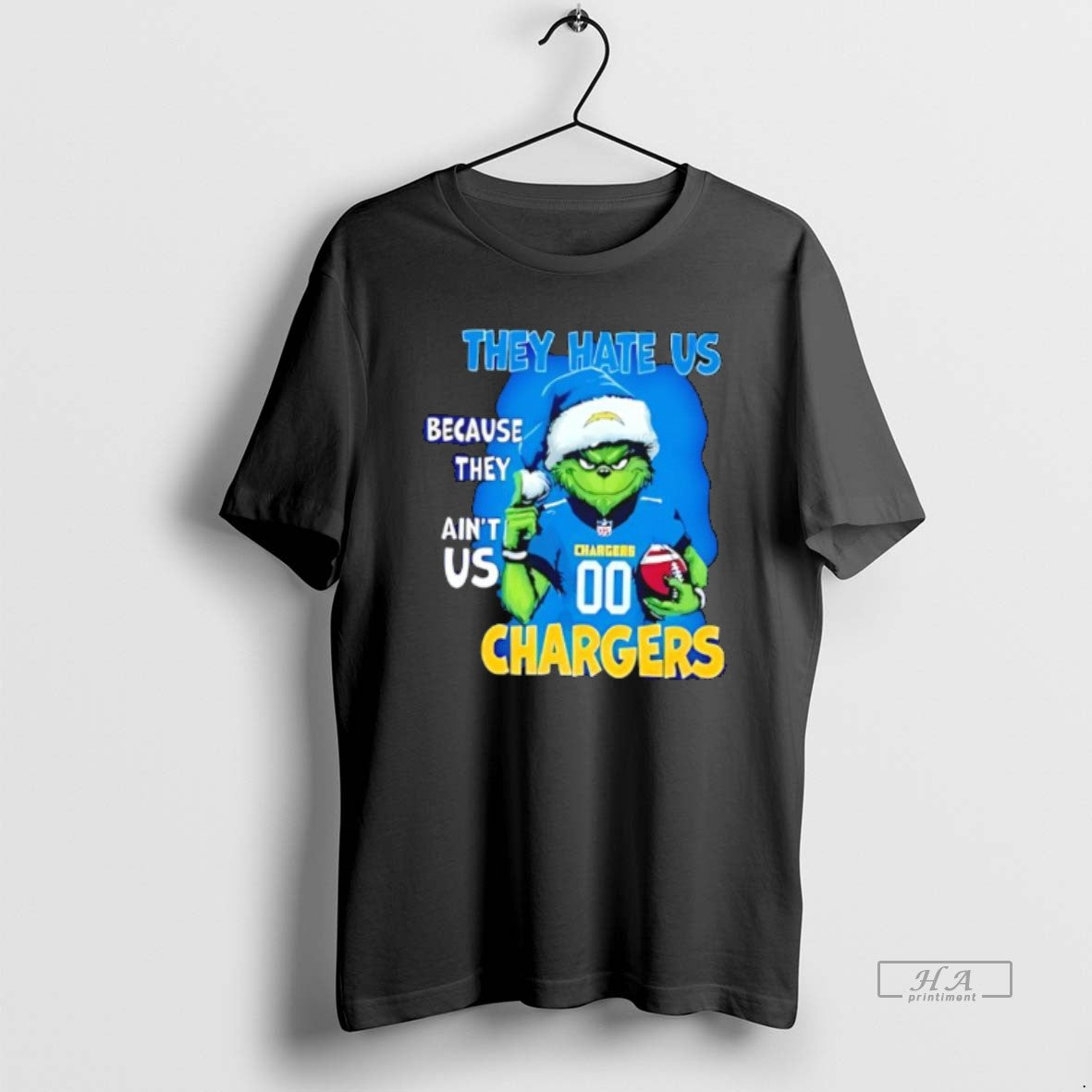 Official They Hate Us Because They Aint Us Los Angeles Chargers Grinch Santa T-Shirts, Hoodie, Sweatshirt | PrintMintTees.com
