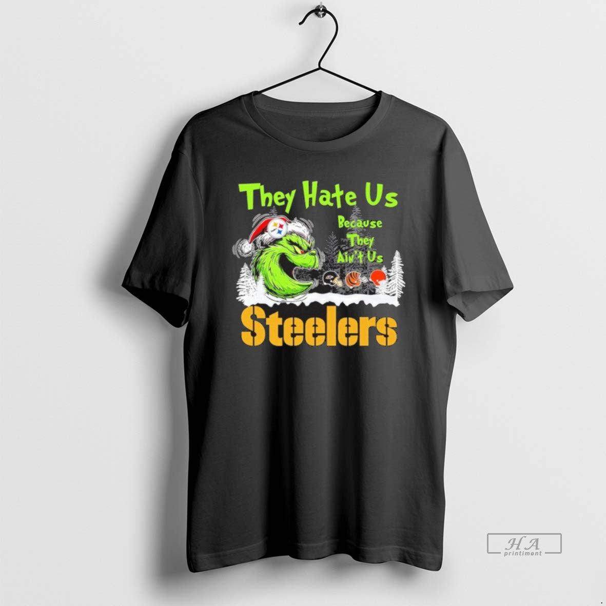 Official Trendy They Hate Us Because They Aint Us The Santa Grinch Steelers