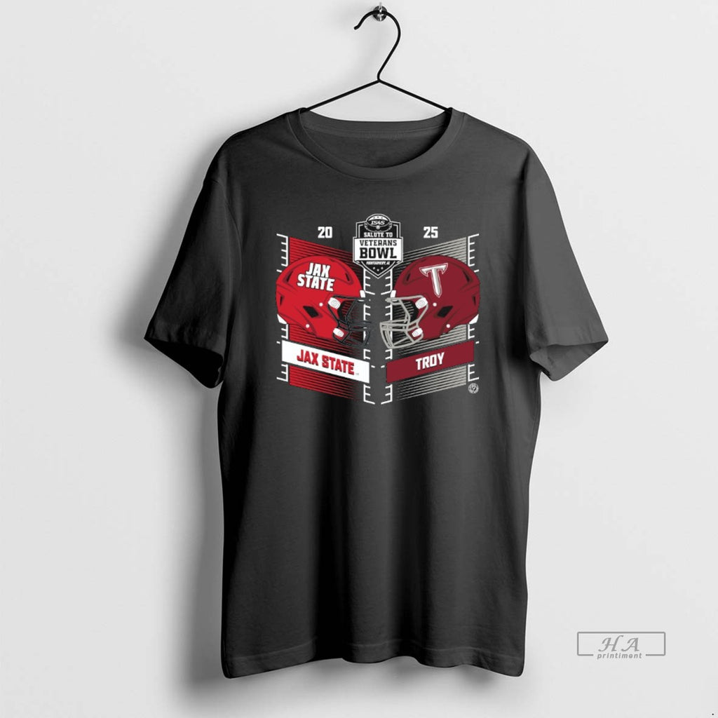 Official Troy Trojans Vs Jacksonville State Gamecocks 2025 Salute To Veterans Bowl Head To Heat T-Shirts, Hoodie, Sweatshirt