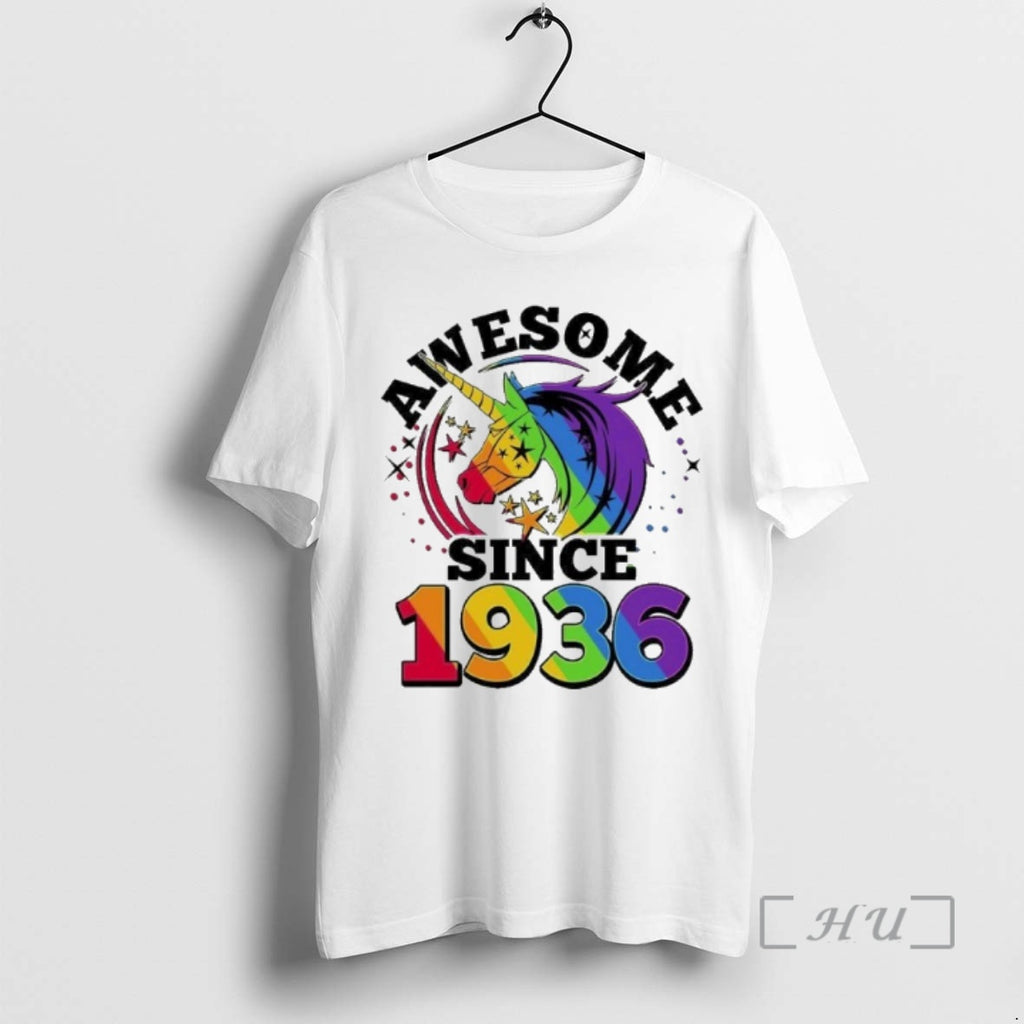 Officials 90th Birthday Rainbow Unicorn Awesome Since 1936 T-Shirts, Hoodie, Sweatshirt | PrintMintTees.com
