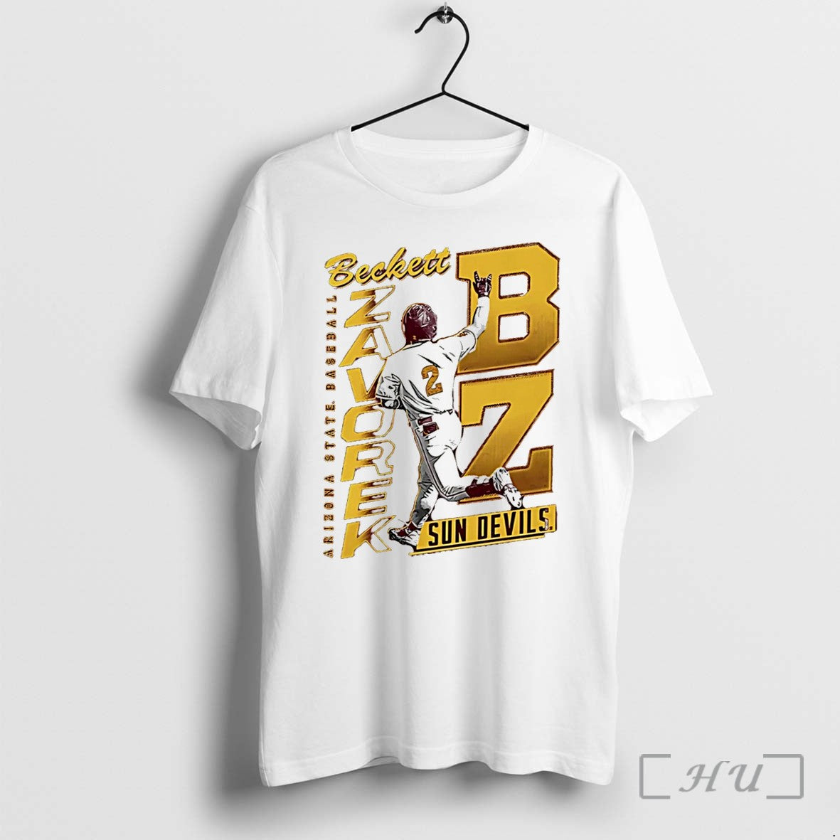 Officials Arizona State Sun Devils Baseball Beckett Zavorke Bz Number Illustration Tee Premium T Shirts