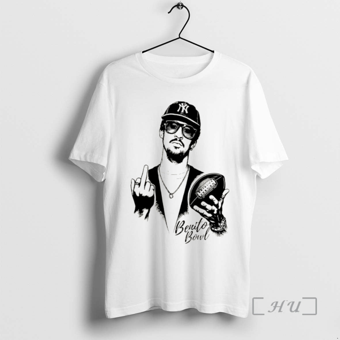 Officials Bad Bunny The Benito Bowl Middle Finger Graphic T-Shirts, Hoodie, Sweatshirt | PrintMintTees.com
