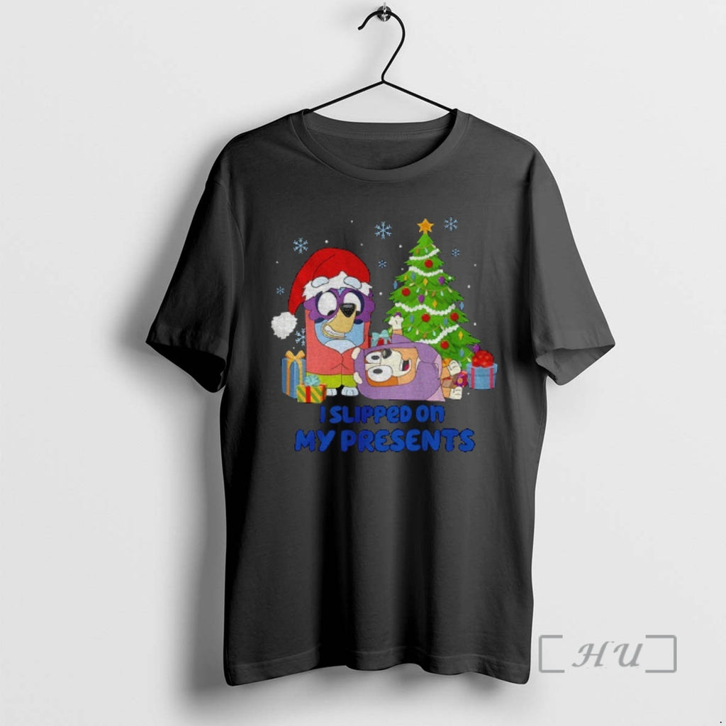 Officials Bluey Janet And Rita I Slipped On My Presents Christmas Premium T Shirts Sweater Hoodie, Sweatshirt