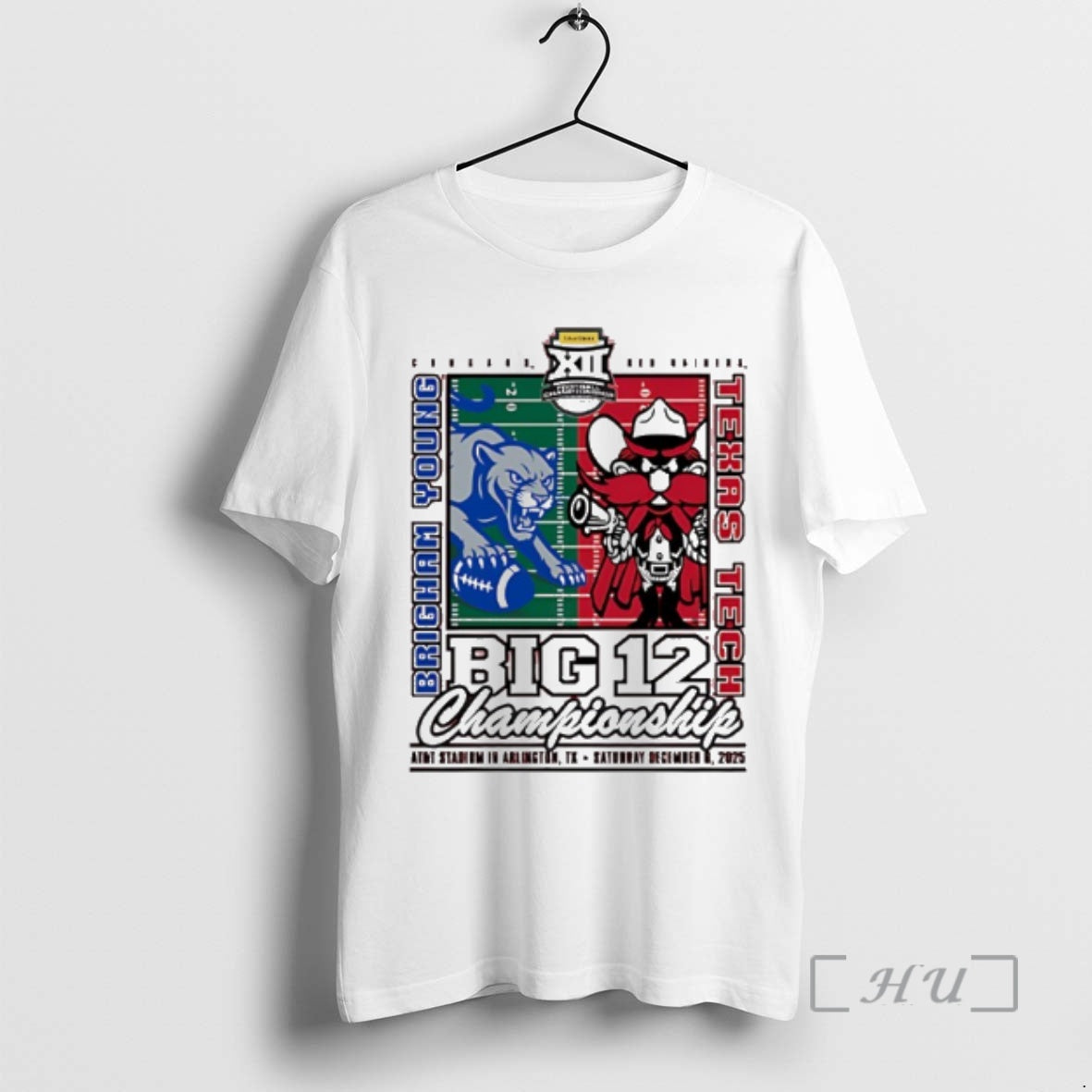 Officials Brigham Young Vs Texas Tech Red Raiders 2025 Big 12 Championship Mascot Matchup Premium T-Shirts, Hoodie,...