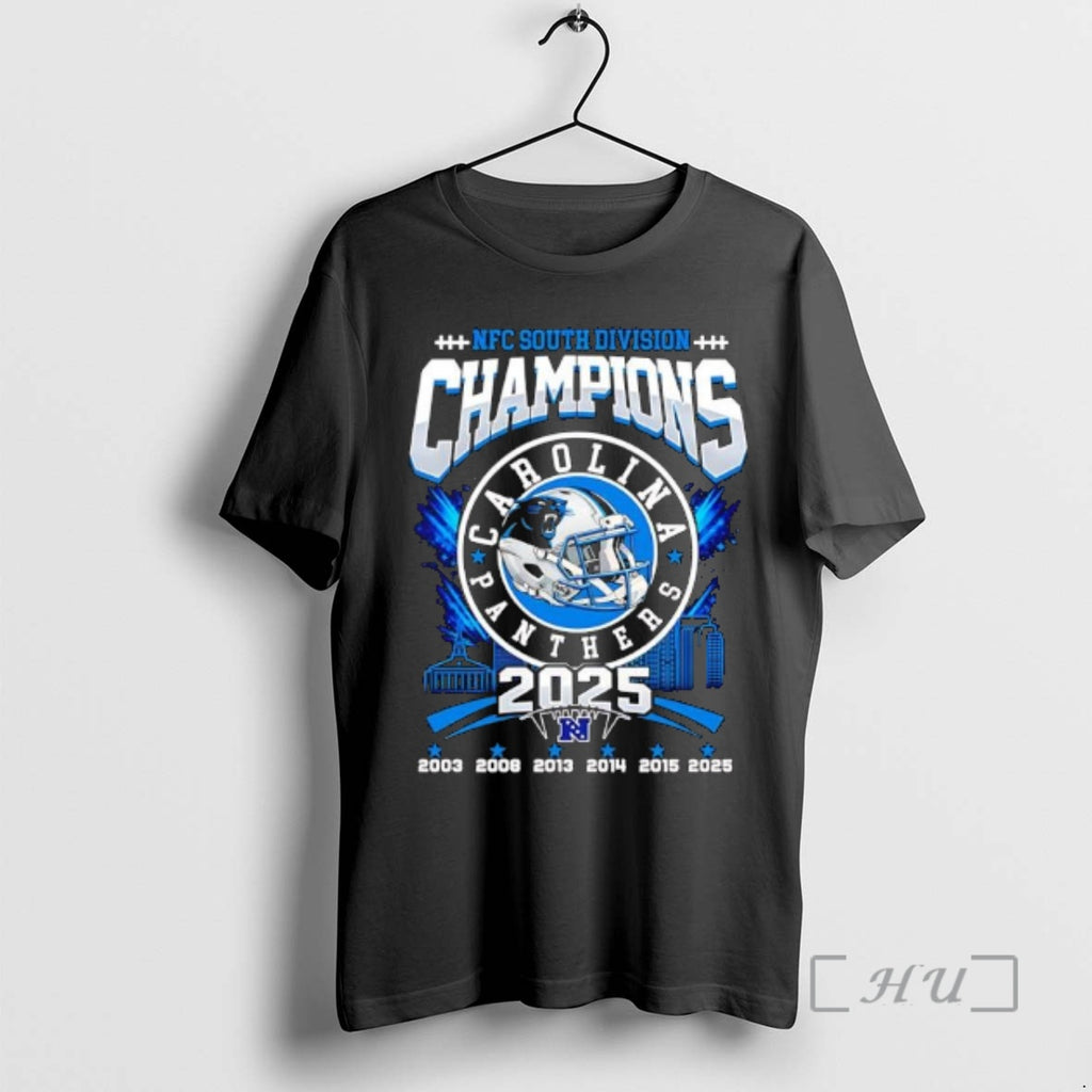 Officials Carolina Panthers Nfc South Division 2025 Champions T-Shirts, Hoodie, Sweatshirt | PrintMintTees.com