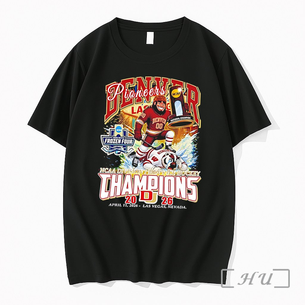 Officials Denver Pioneers Ncaa Division I Mens Ice Hockey Champions Mascot Tee Premium T Shirts