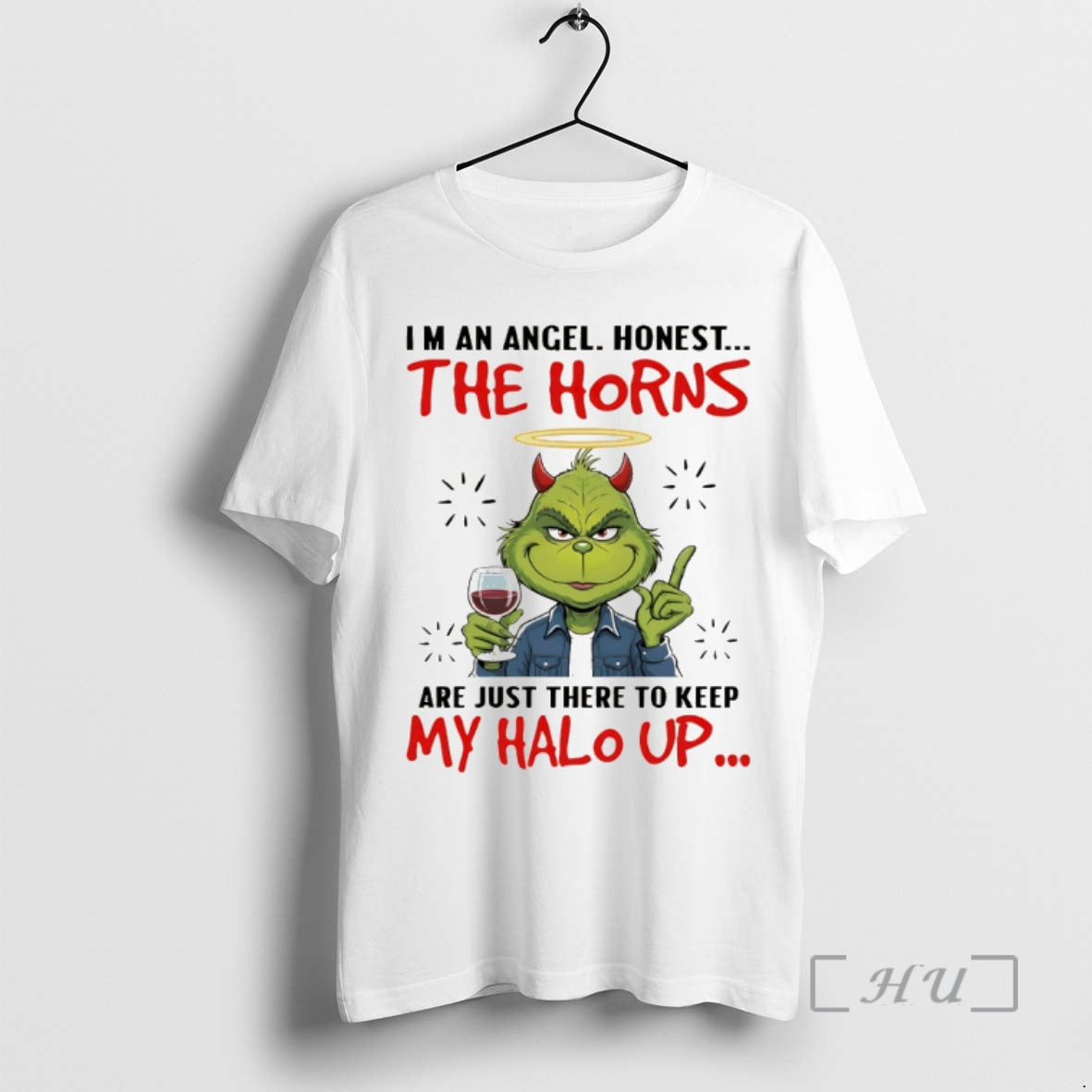 Officials Grinch Im An Angel Honest The Horns Are Just There To Keep My Halo T-Shirts, Hoodie, Sweatshirt | PrintMintTees.com