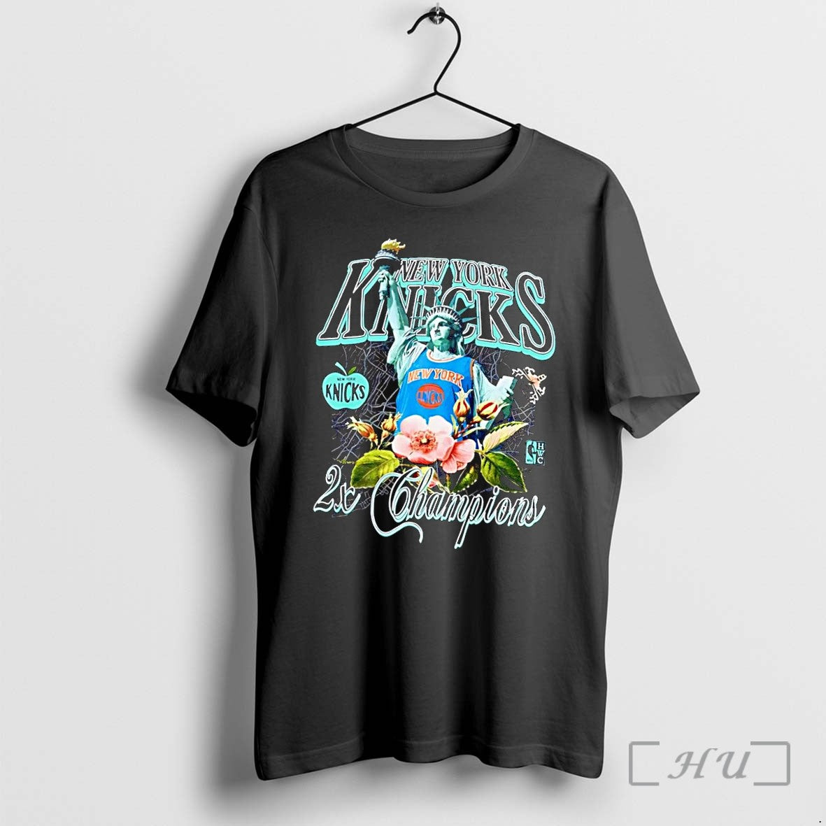 Officials Hwc Statue Of Liberty Flower New York Knicks 2x Champions Black Premium T Shirts