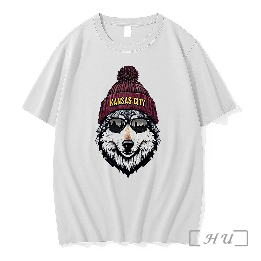 Officials Kansas City Wolf Wearing Beanie And Sunglasses Kansas City Wolf White Premium T Shirts