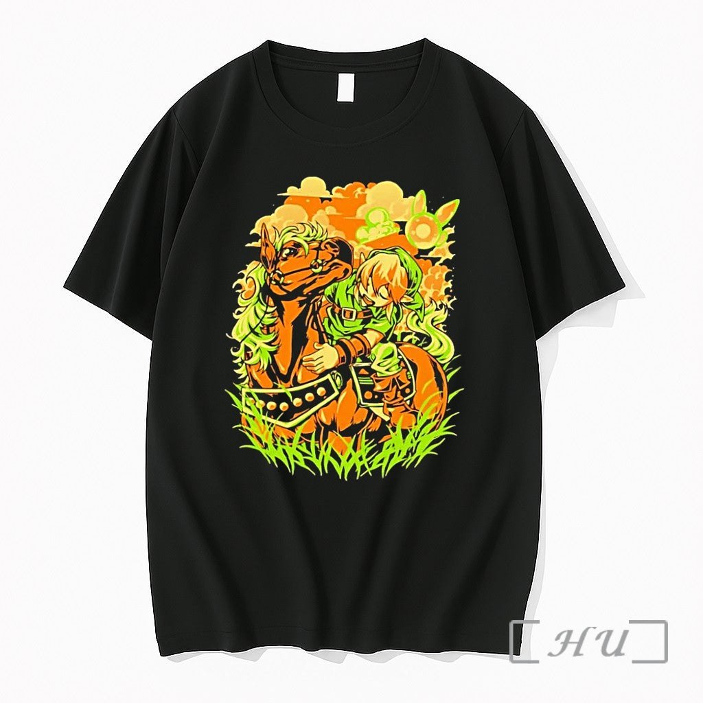 Officials Legend Of Zelda Link Riding Epona Through Hyrule Fields Black Premium T Shirts Sweater