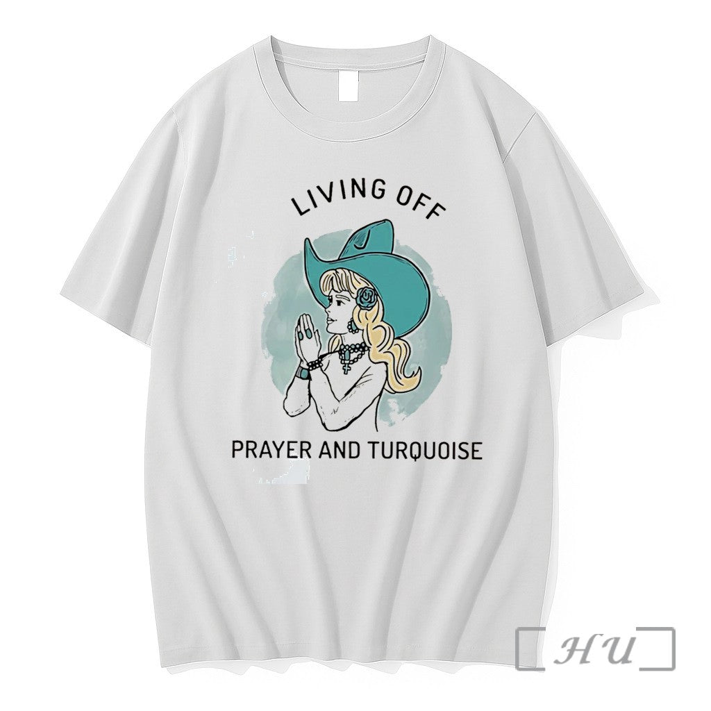 Officials Living Off Prayer And Turquoise Lady Illustration Tee